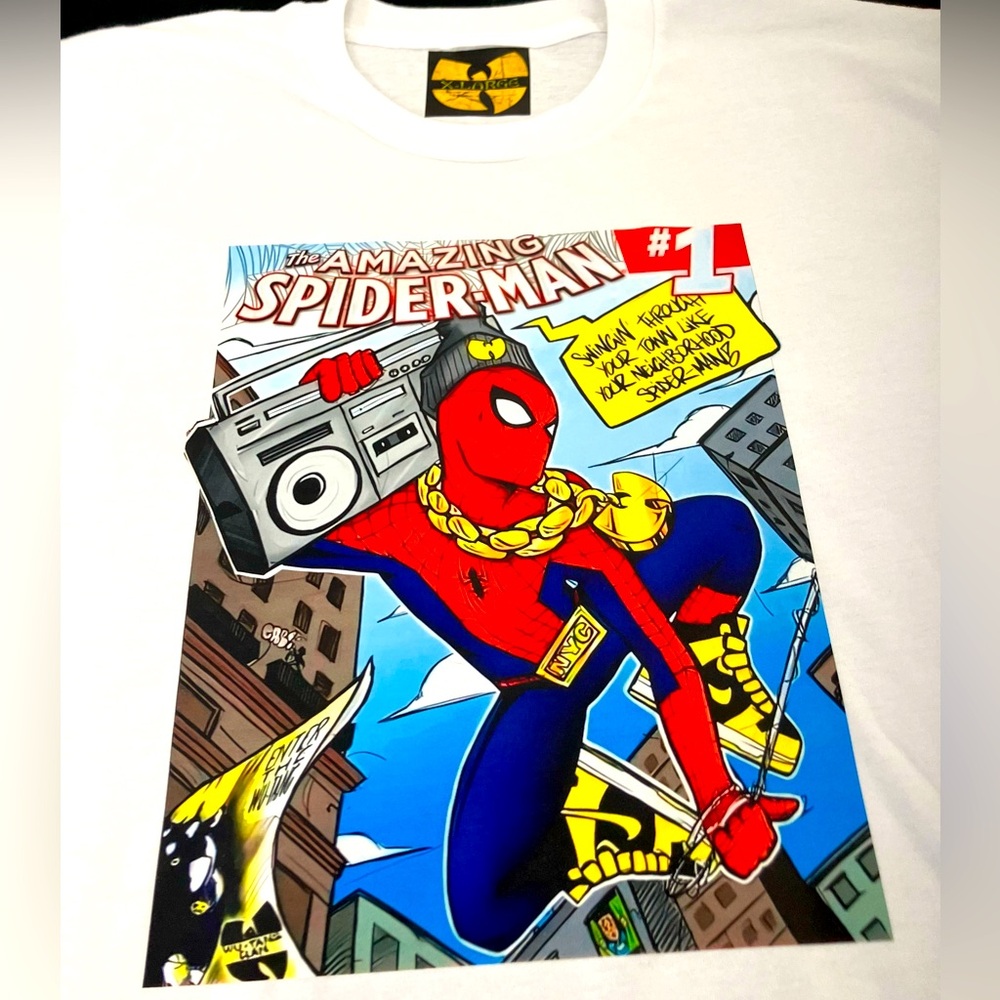 White Wu-Tang Spiderman Collab, Protect Ya Neck Lyrics Comic Tee